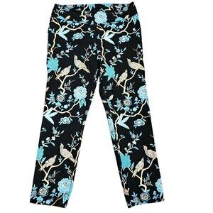 Soft Surroundings Chinoiserie Pants Size L Black Floral Ponte Knit Pull On NWOT